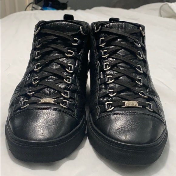 balenciaga arena high black leather
